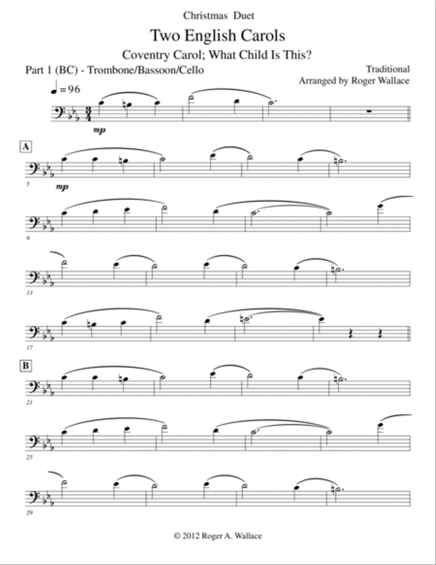 Two English Carols (Coventry Carol; What Child Is This?) Trombone Duet scores gallery preview page 4