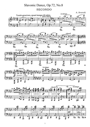 Dvorak Slavonic Dance, Op.72, No.8, for piano duet, PD898