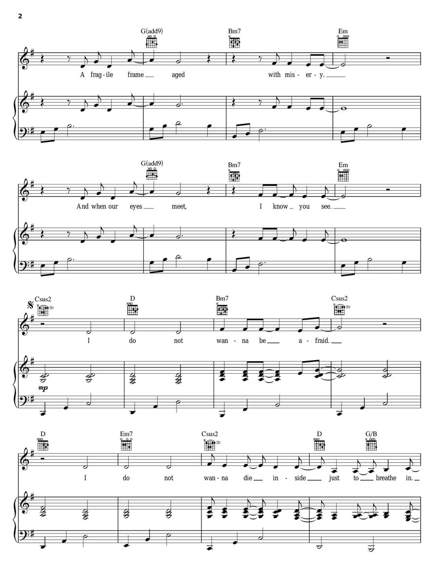 Cut Piano, Vocal, Guitar scores gallery preview page 2