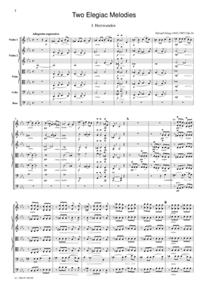 Grieg Two Elegiac Melodies, for string orchestra, SG020