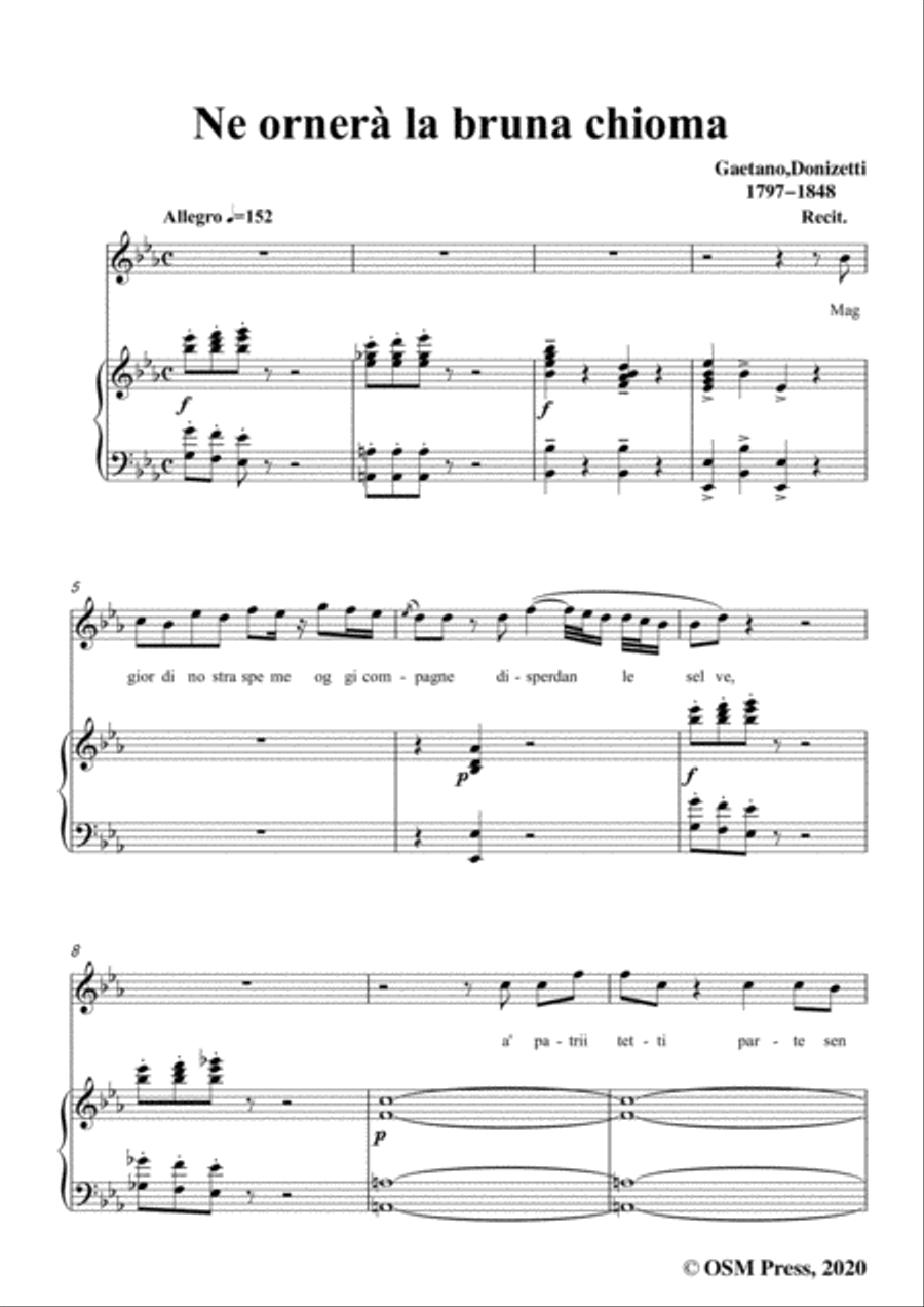 Donizetti-Ne ornera la bruna chioma,in B Major,for Voice and Piano Voice Solo scores gallery preview page 3