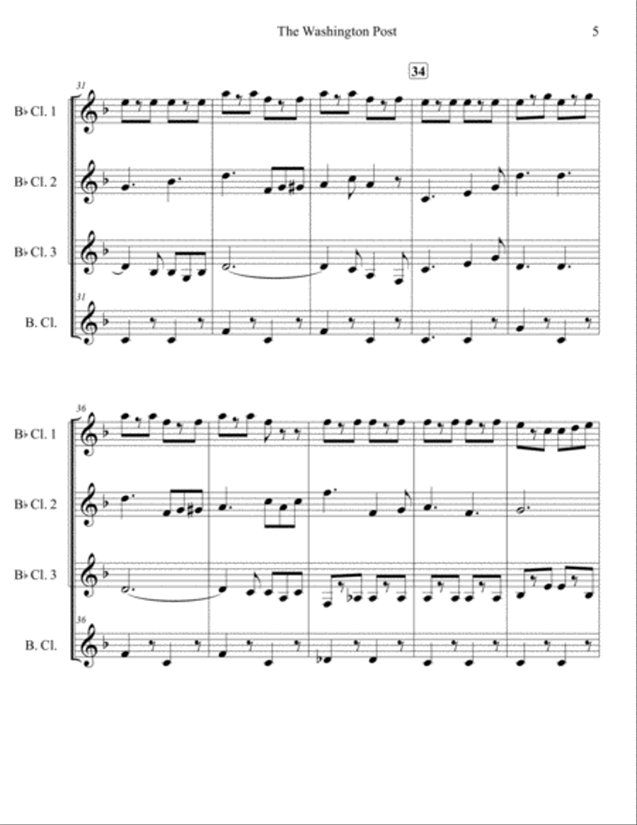 The Washington Post March for Clarinet Quartet Clarinet Quartet scores gallery preview page 5