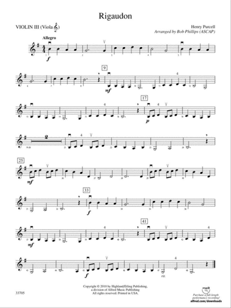 Rigaudon: 3rd Violin (Viola [TC]) String Orchestra scores gallery preview page 1