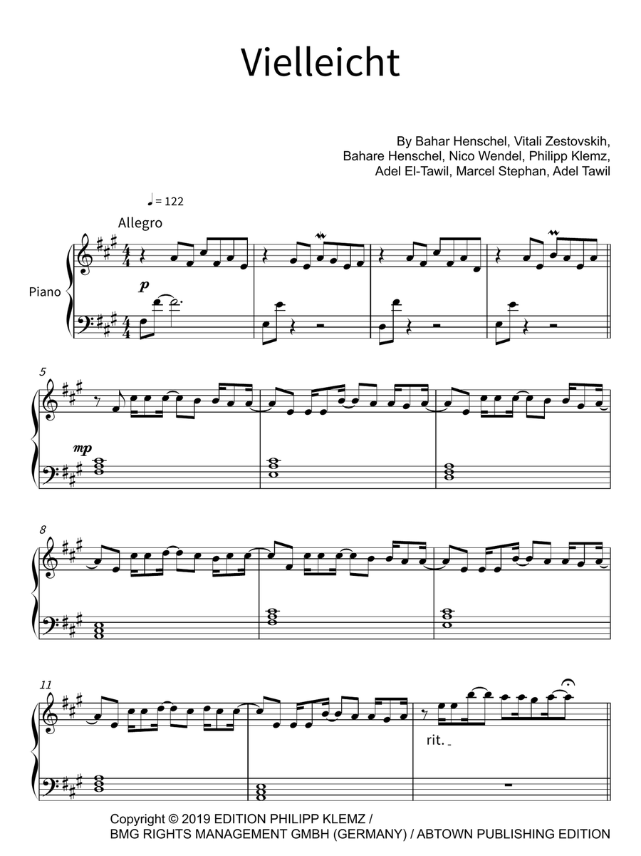 Vielleicht Piano Solo scores gallery preview page 1