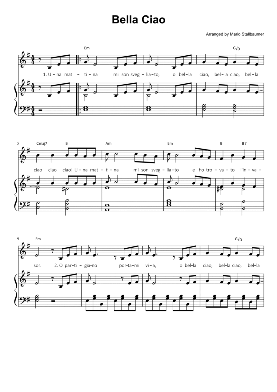 Bella Ciao - Voice - Digital Sheet Music