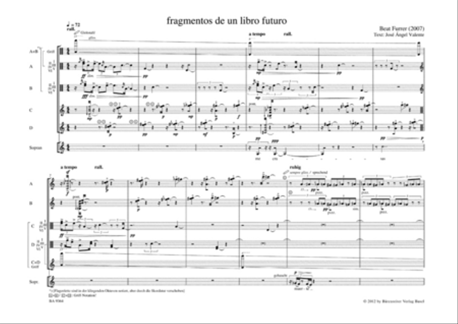 fragmentos de un libro futuro for Soprano and Guitar Quartet Guitar Ensemble scores gallery preview page 2