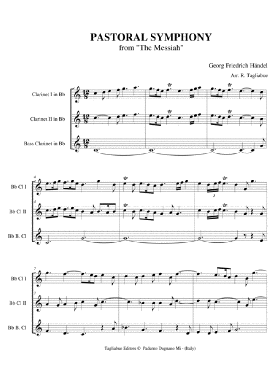 PASTORAL SYMPHONY - from The Messiah - Handel - For Clarinet Bb Trio Woodwind Trio scores gallery preview page 2