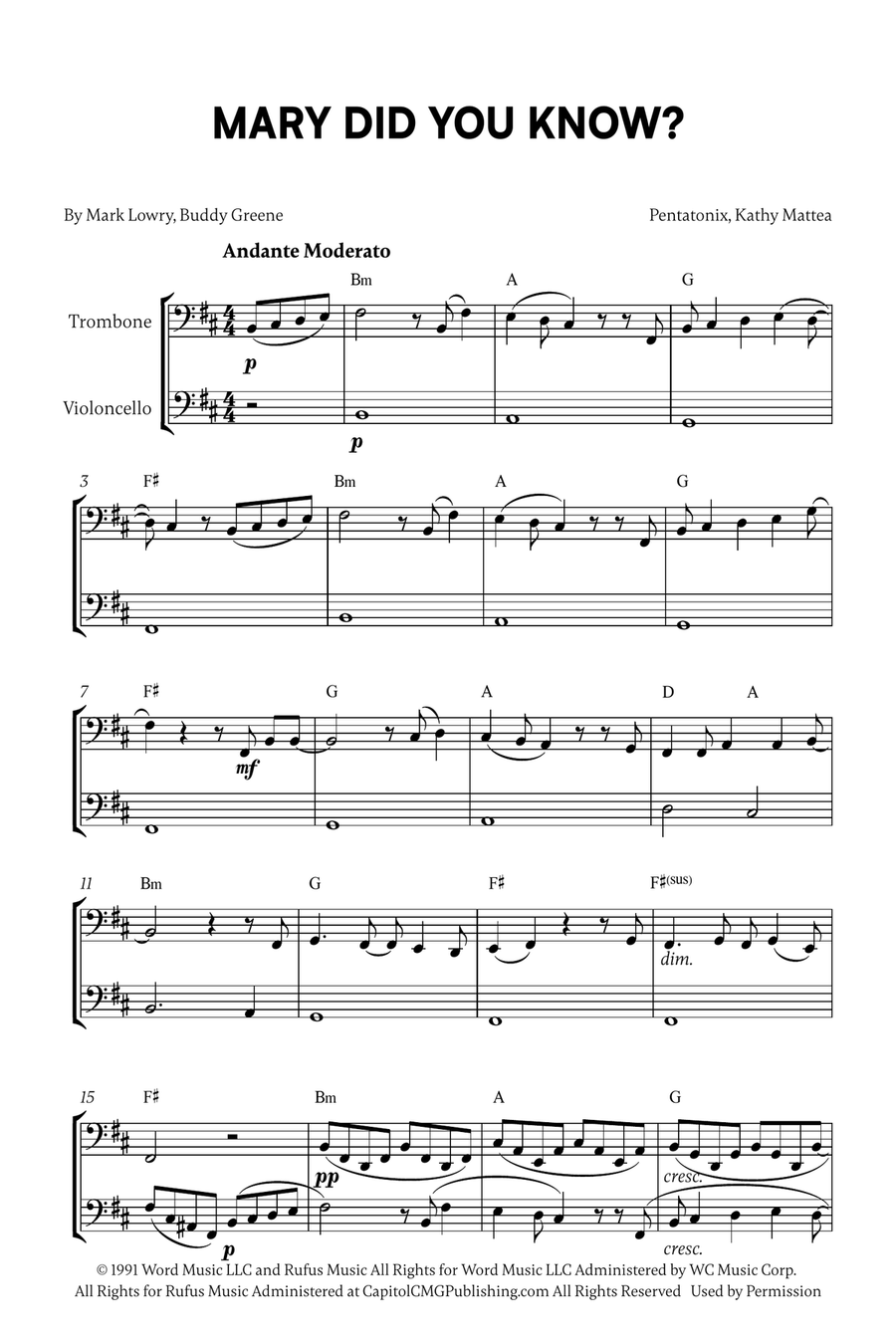 Mary, Did You Know? Trombone Duet scores gallery preview page 1