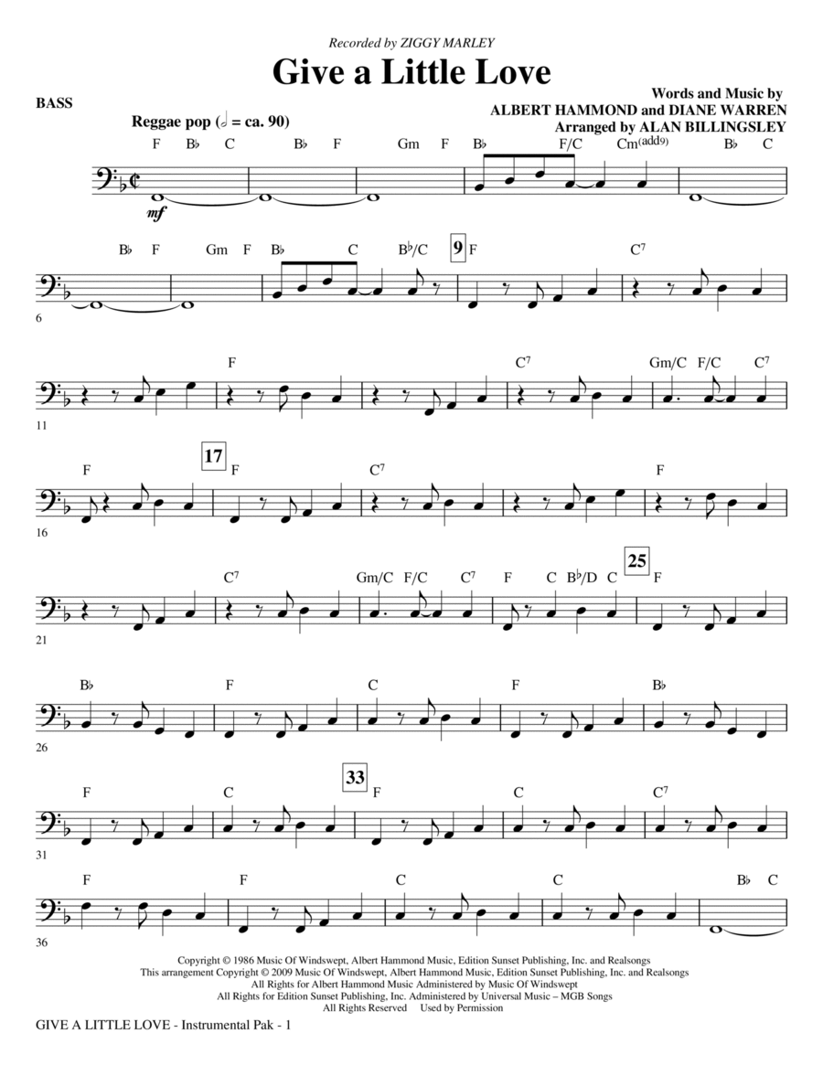 Give A Little Love (arr. Alan Billingsley) - Bass