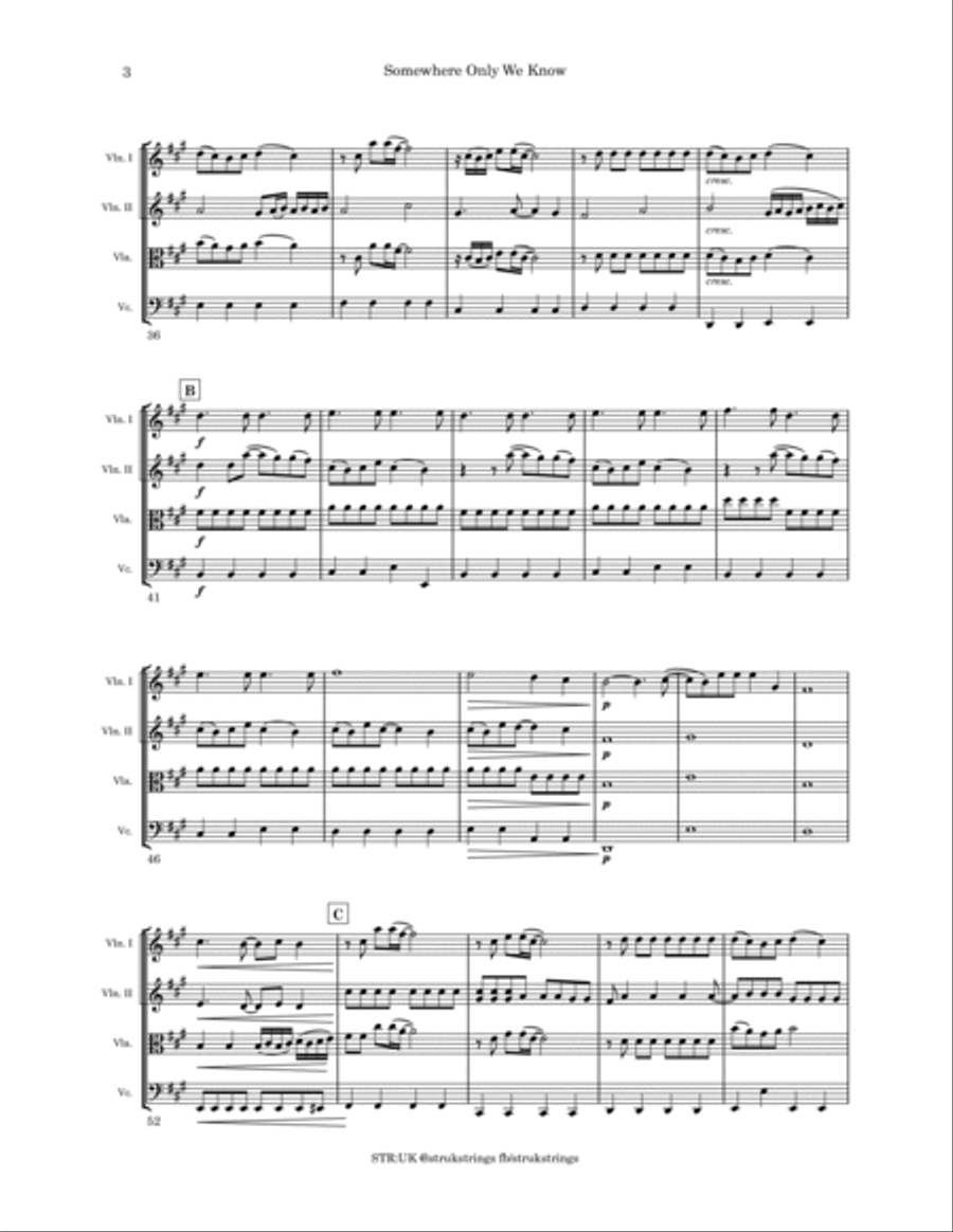 Somewhere Only We Know String Quartet scores gallery preview page 4