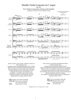 Vivaldi - Double Violin Concerto in C major RV 505 for Two Violins, Strings and Cembalo
