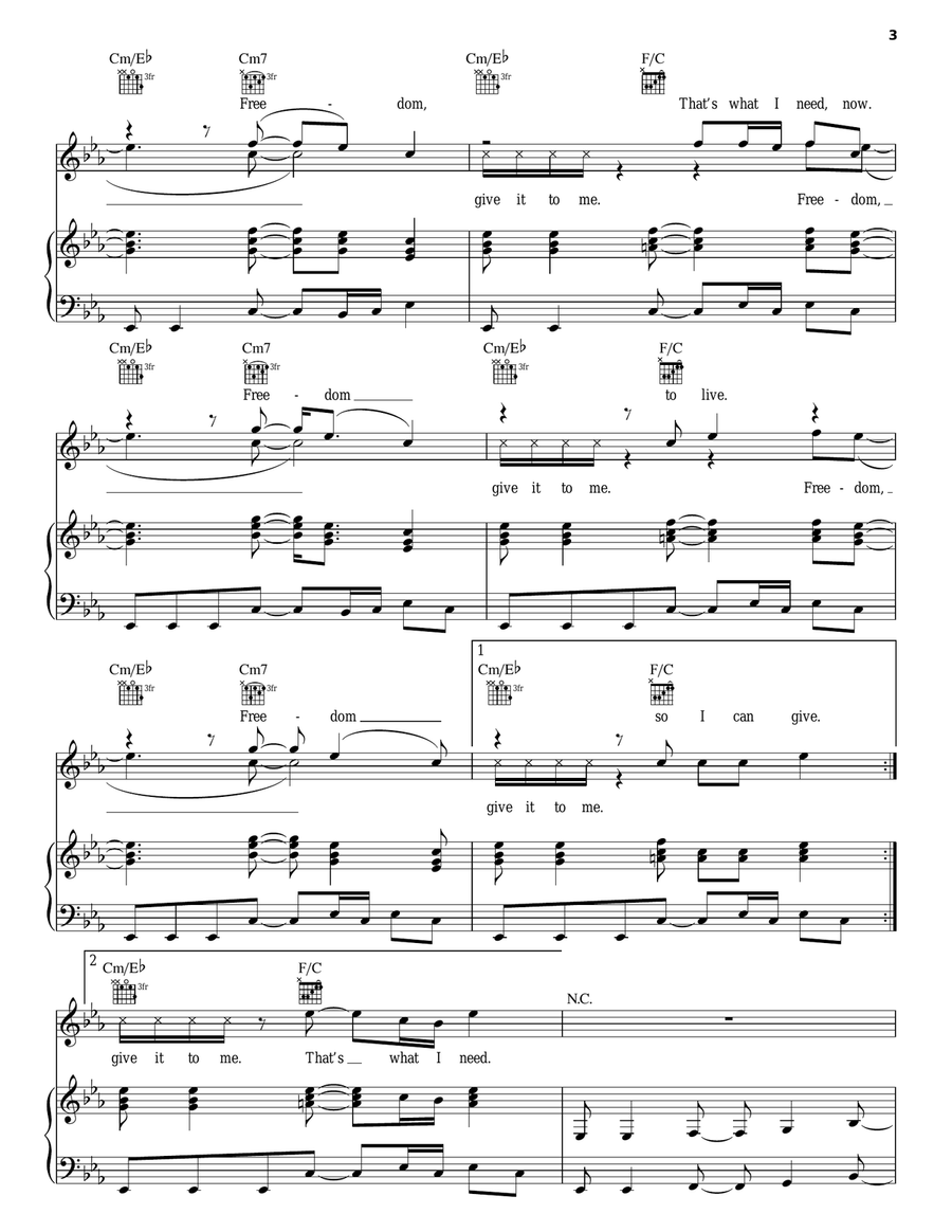Freedom Piano, Vocal, Guitar scores gallery preview page 3