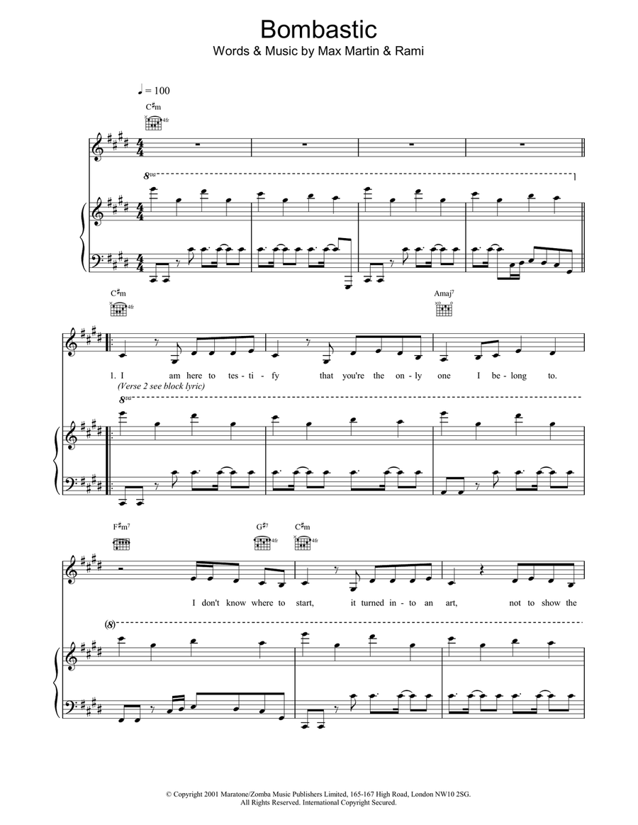 Bombastic Love Piano, Vocal, Guitar scores gallery preview page 1
