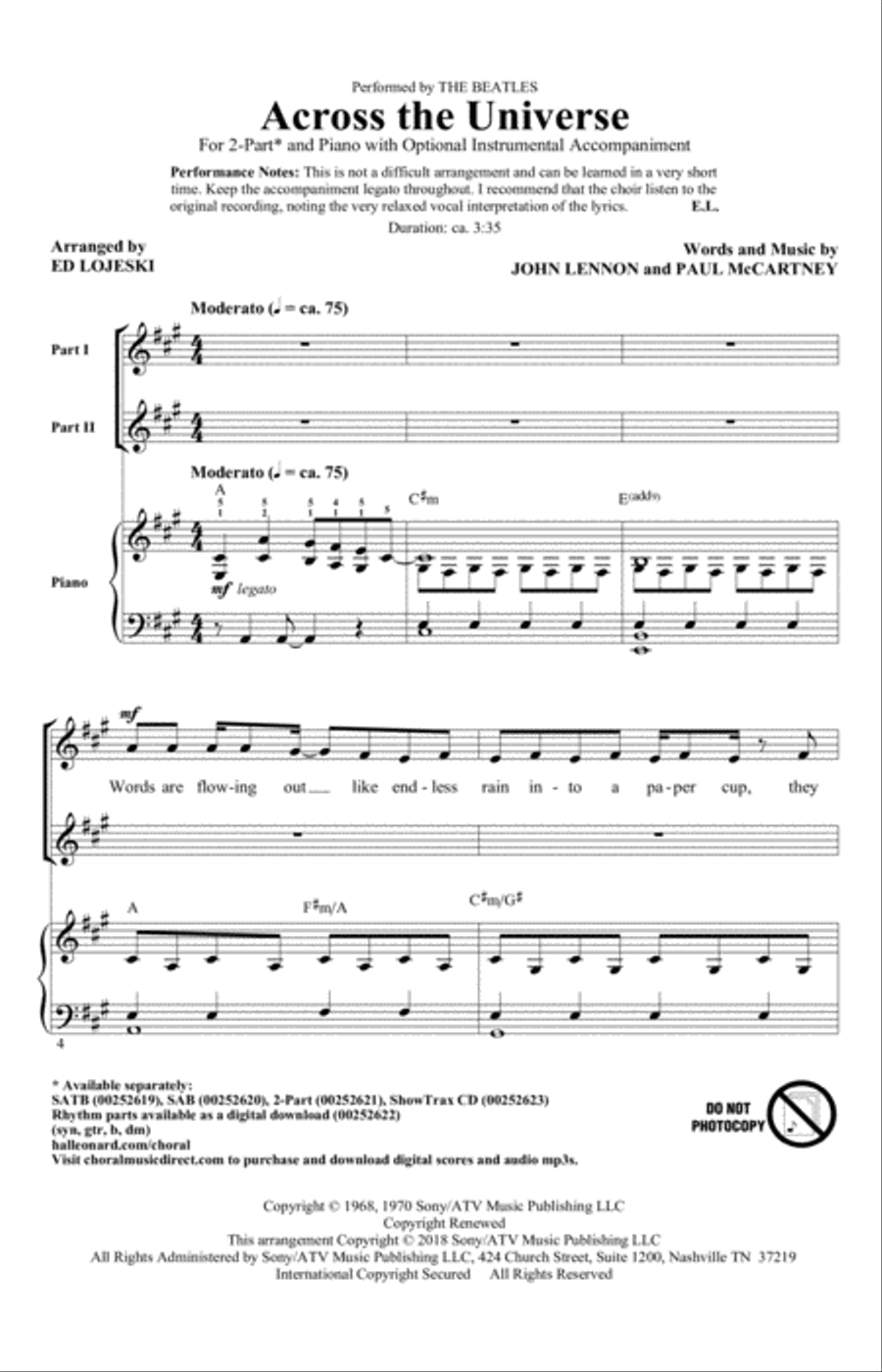Across The Universe 2-Part scores gallery preview page 1