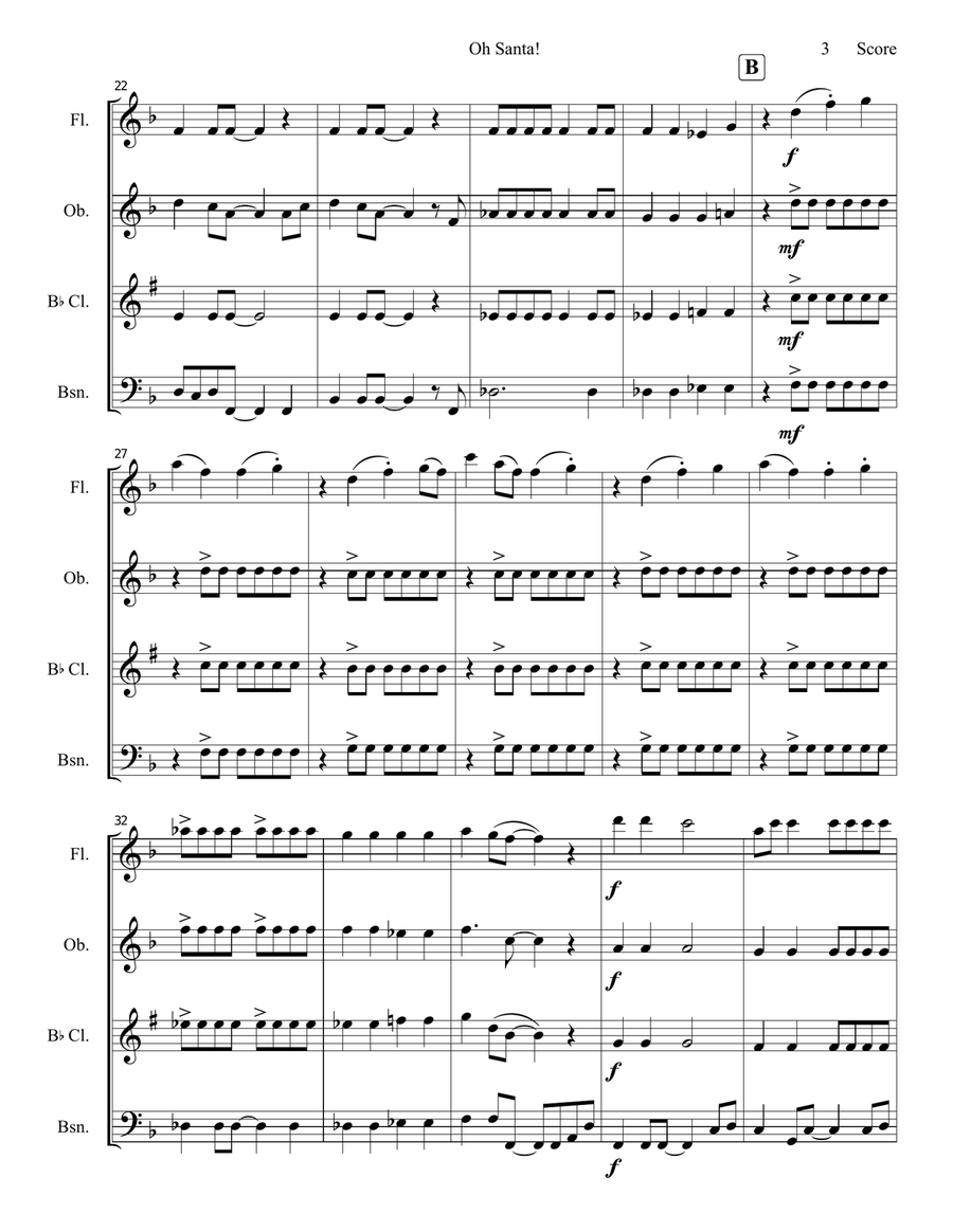 Oh Santa! Woodwind Quartet scores gallery preview page 4