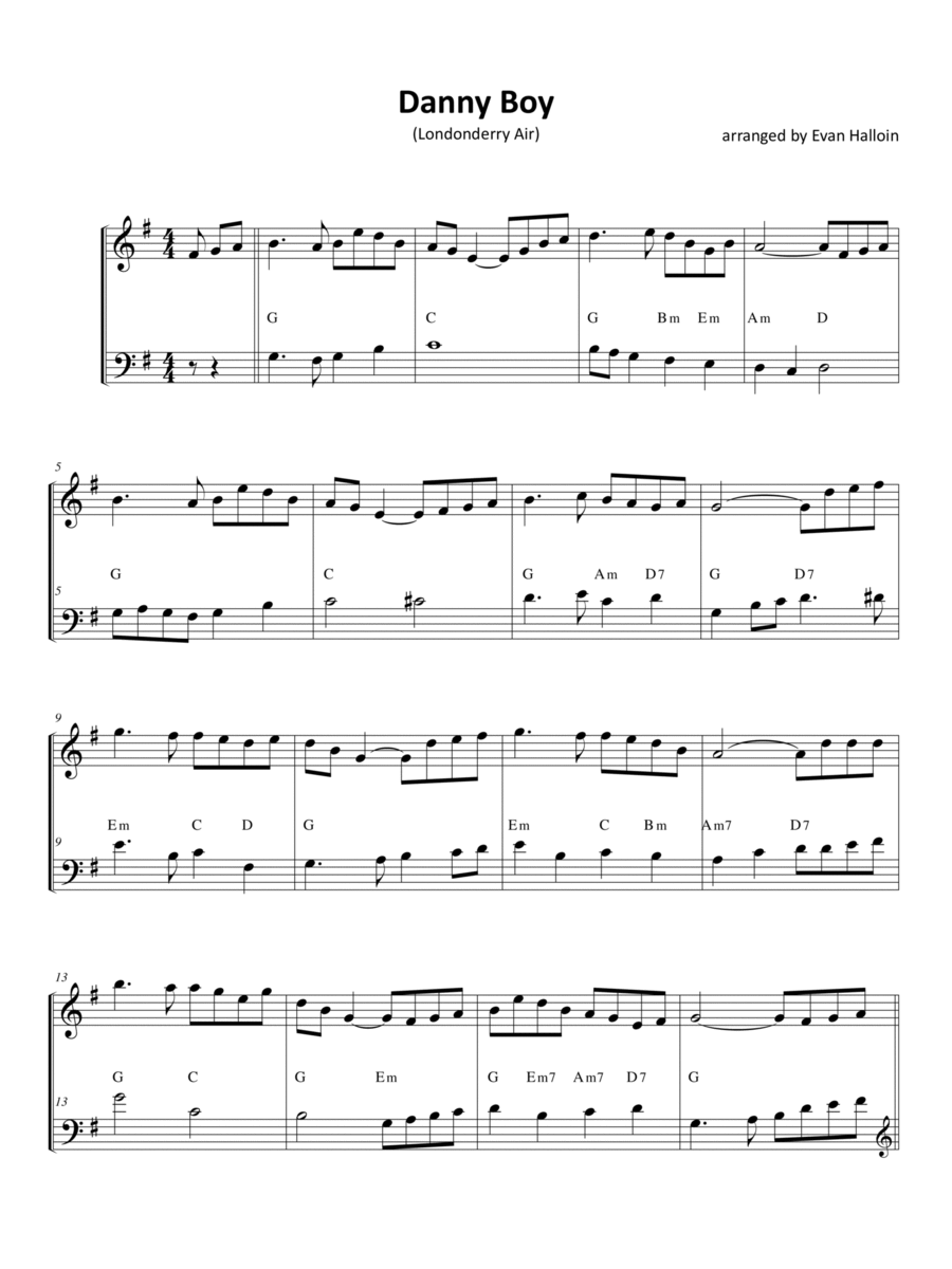 Danny Boy (Londonderry Air) for violin and bass String Duet scores gallery preview page 1