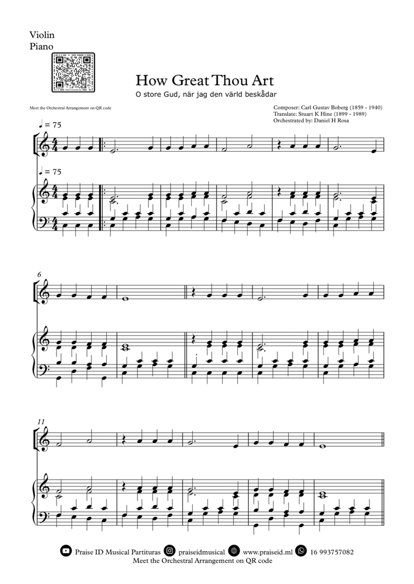 How Great Thou Art - "O store Gud." - Easy Violin and Piano image number null