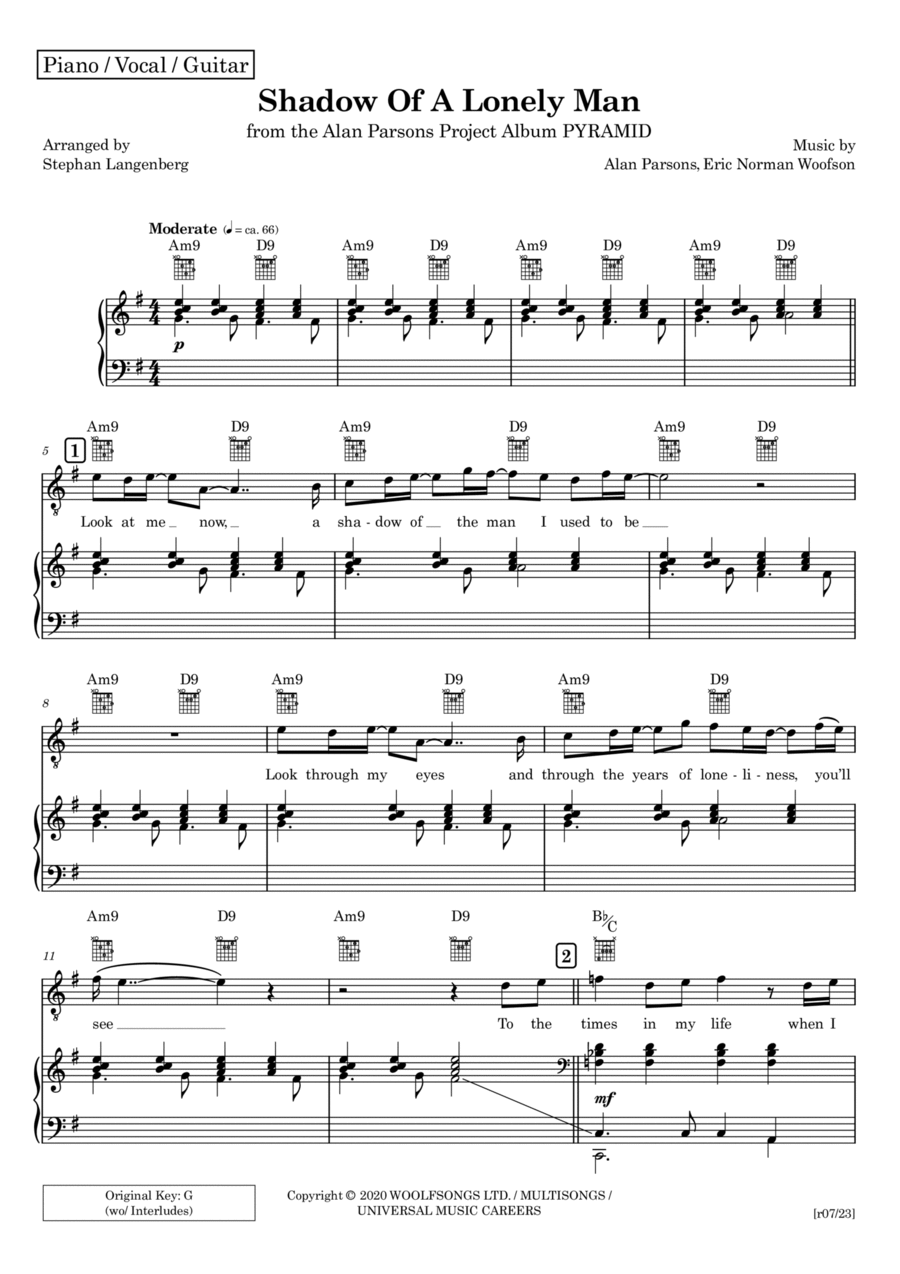 Shadow Of A Lonely Man Shadow Of A Lonely Man Piano, Vocal, Guitar scores gallery preview page 1