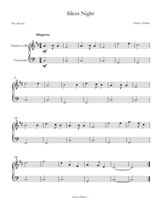 Silent Night carol for beginners sheet music for Clarinet and Cello