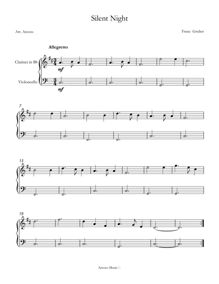 Silent Night carol for beginners sheet music for Clarinet and Cello image number null