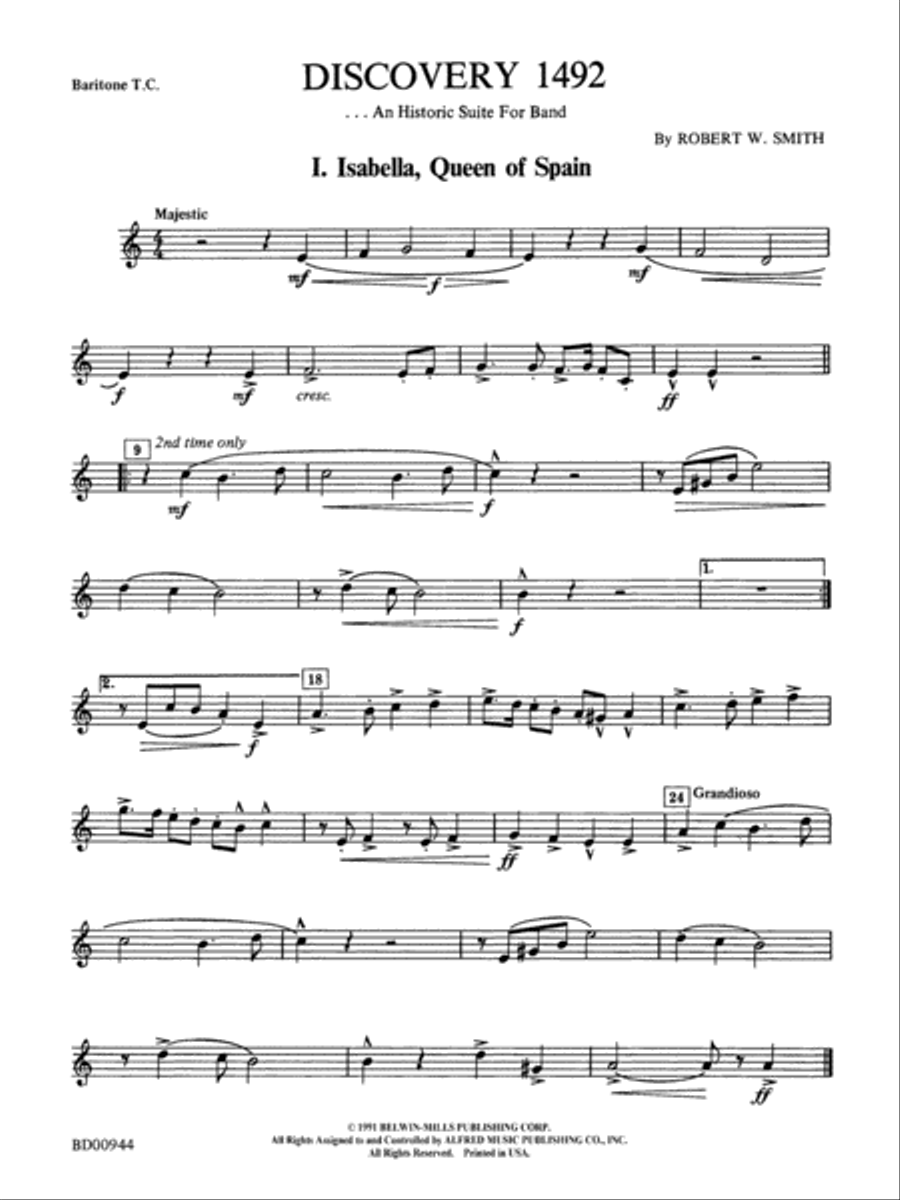 Discovery 1492: Baritone T.C. Concert Band scores gallery preview page 1