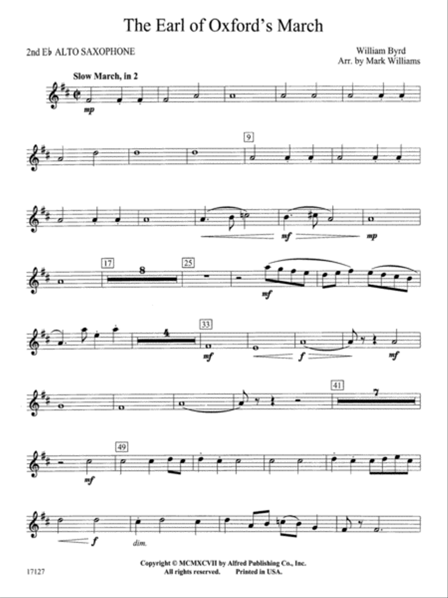 Earl of Oxford's March: 2nd E-flat Alto Saxophone Concert Band scores gallery preview page 1