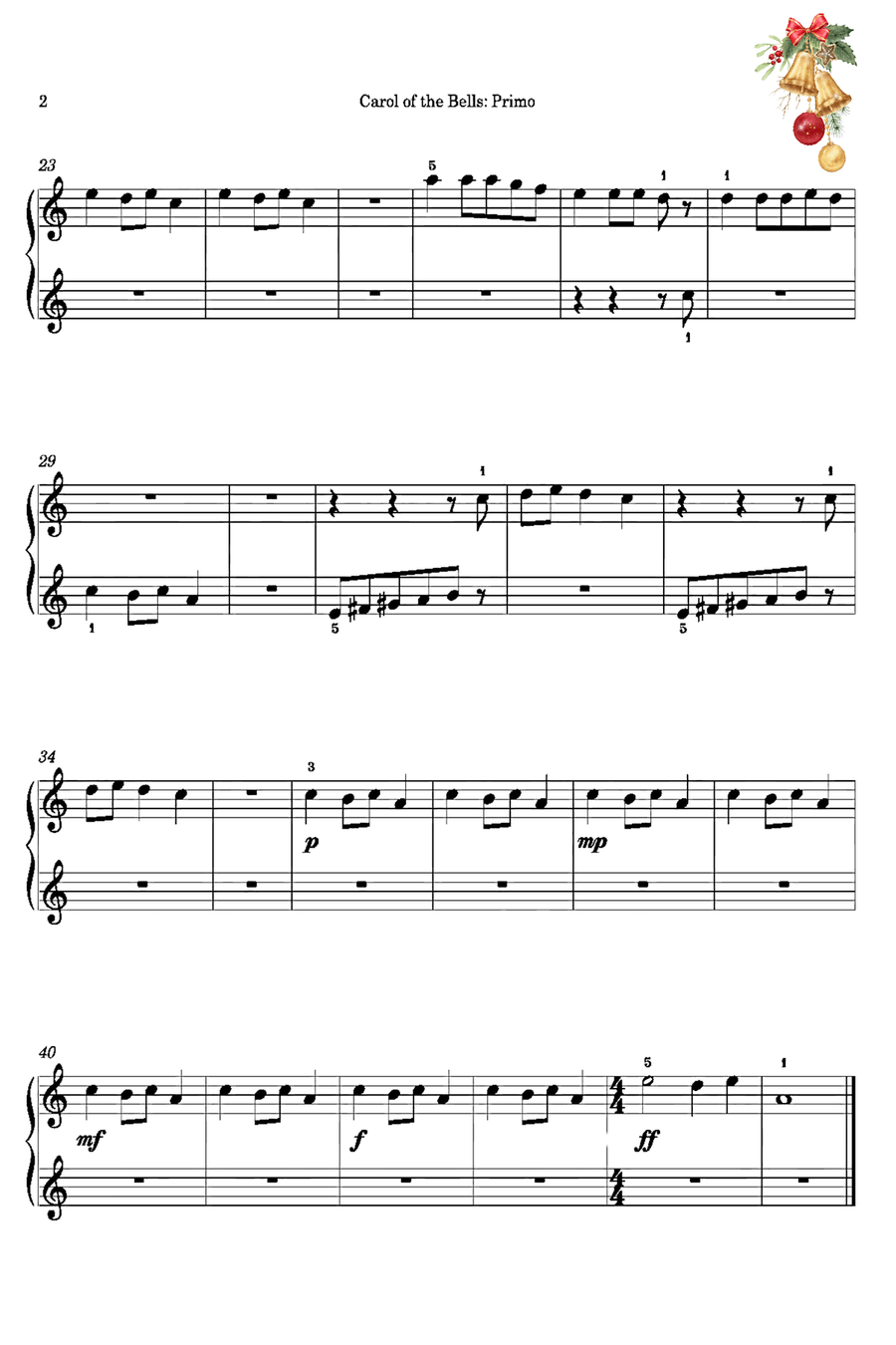 Carol of the Bells Carol of the Bells Easy Piano scores gallery preview page 2