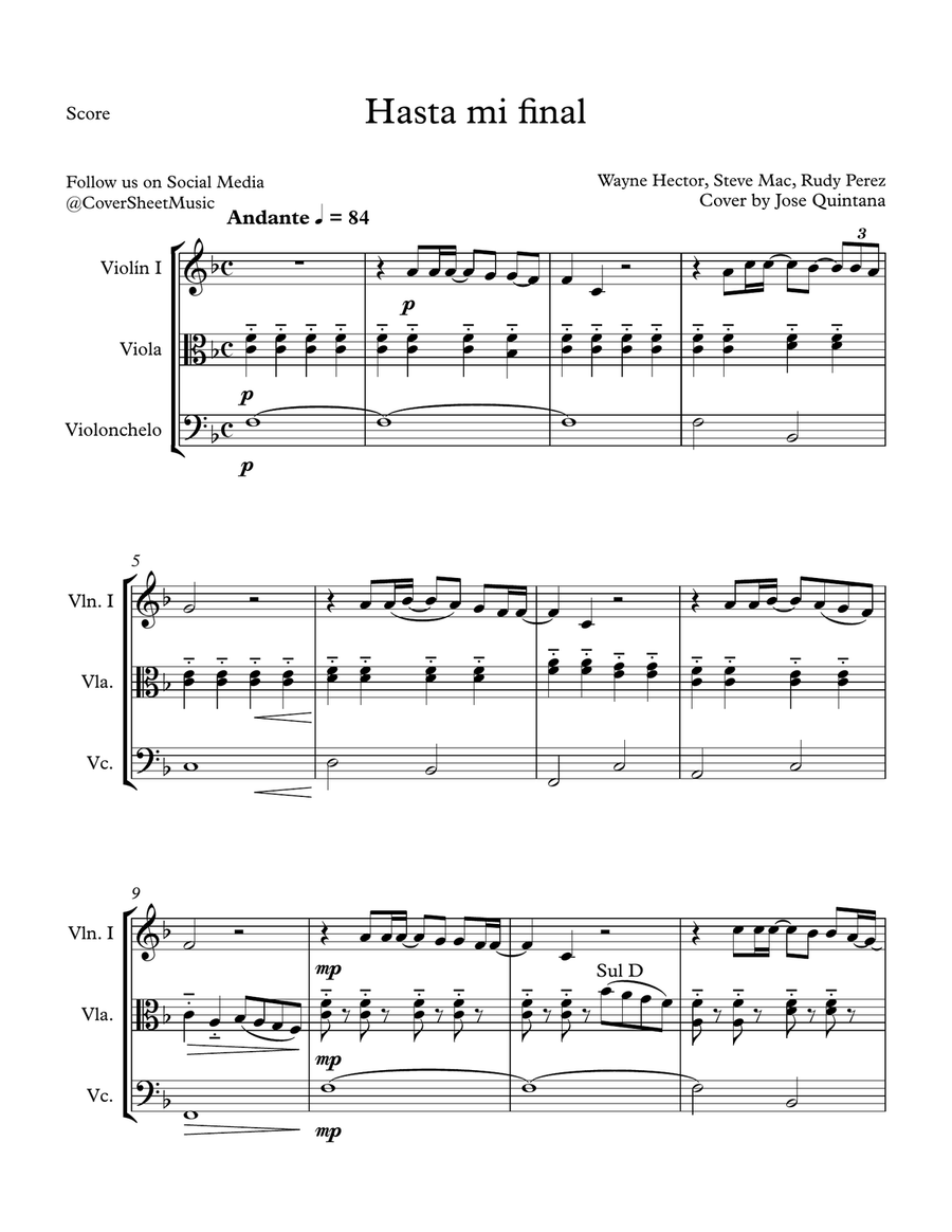 Hasta Mi Final String Trio scores gallery preview page 2