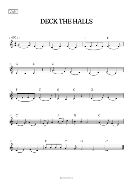 Deck the Halls for violin and viola duet • super easy Christmas song sheet music with chords image number null