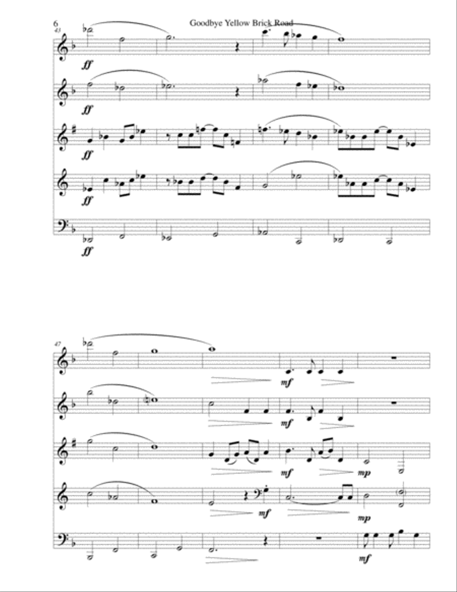Goodbye Yellow Brick Road Woodwind Quintet scores gallery preview page 6
