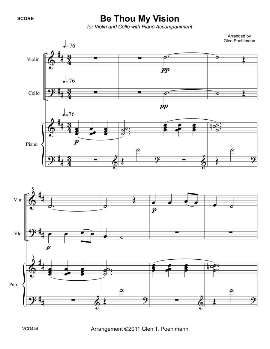 BE THOU MY VISION - VIOLIN & CELLO DUET with Piano (Grade 2) Piano Trio scores gallery preview page 1