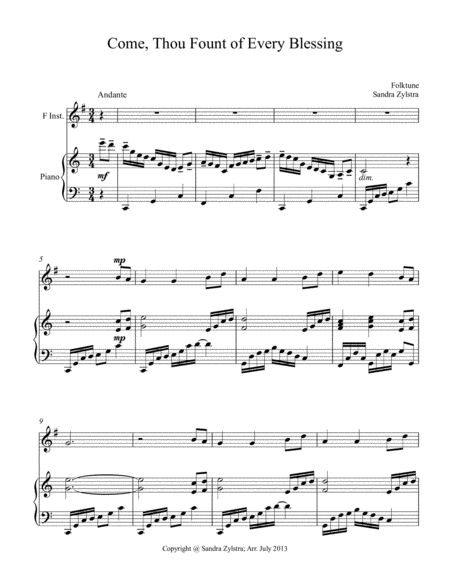 Come, Thou Fount of Every Blessing (treble F instrument solo) image number null