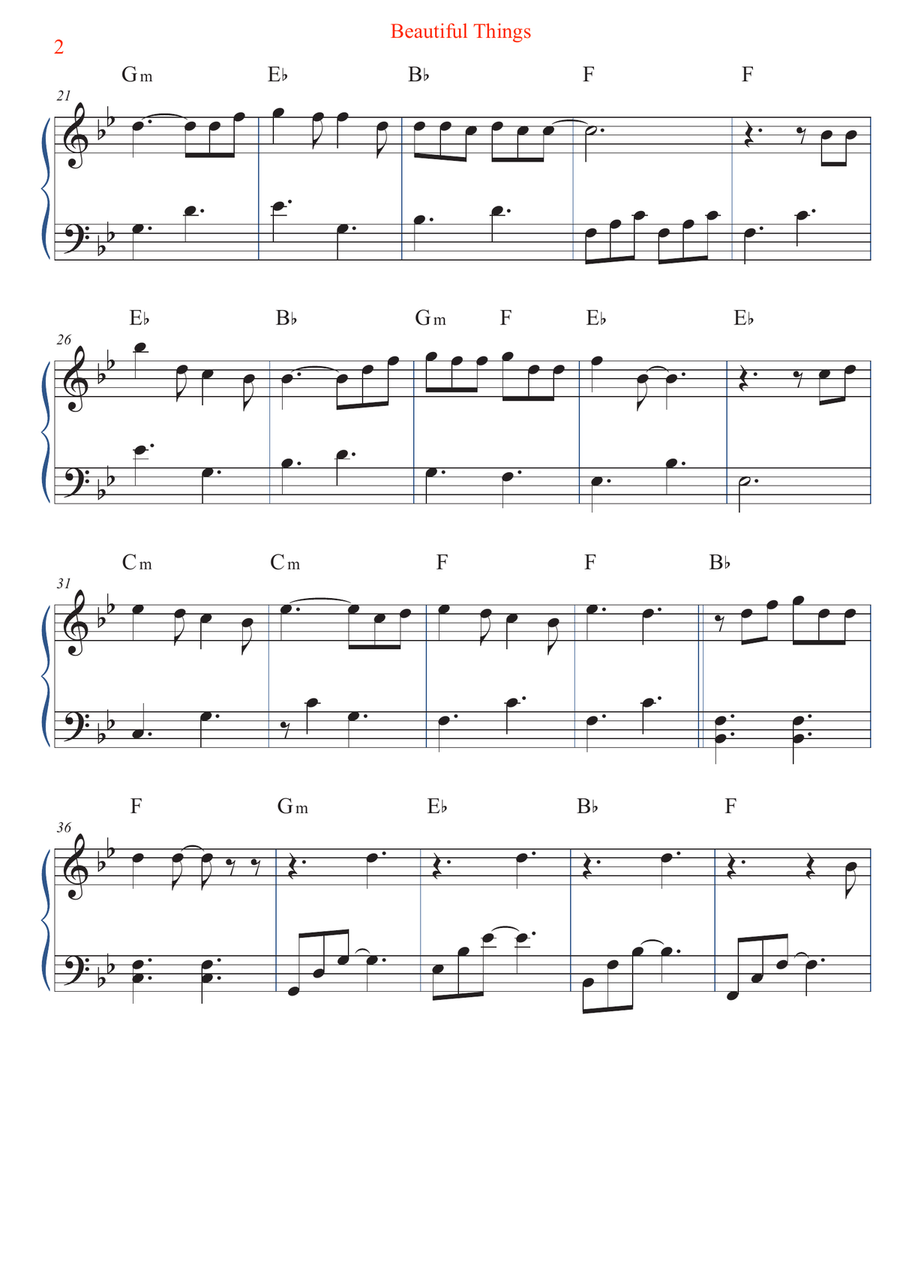 Beautiful Things Easy Piano scores gallery preview page 2