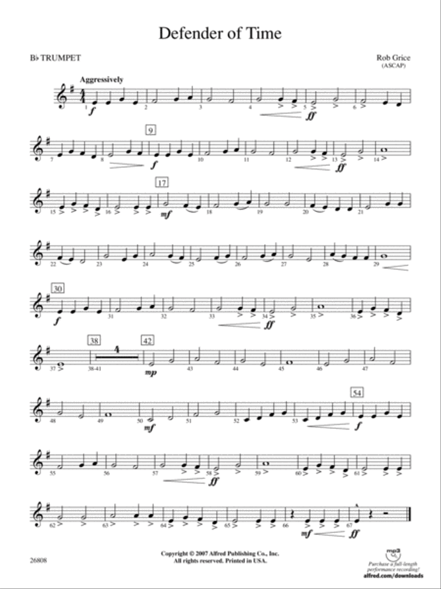 Defender of Time: 1st B-flat Trumpet Concert Band scores gallery preview page 1