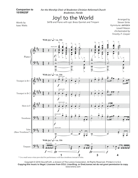 Joy! to the World - Brass and Percussion Score and Parts