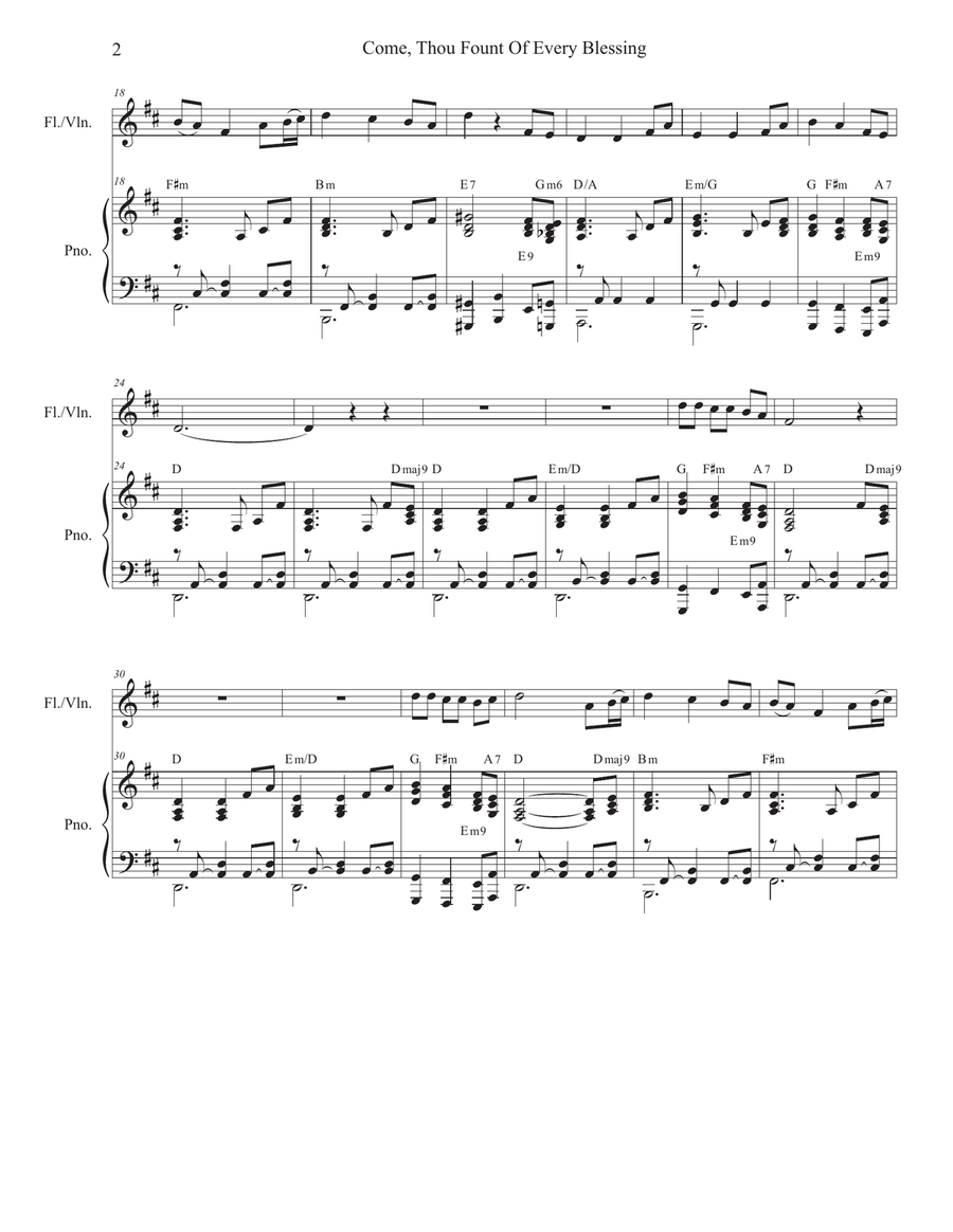 Come, Thou Fount Of Every Blessing (Flute or Violin solo and Piano) Flute scores gallery preview page 2
