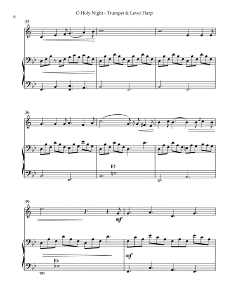 O Holy Night, Duet for Bb Trumpet & Lever Harp Trumpet Duet scores gallery preview page 6