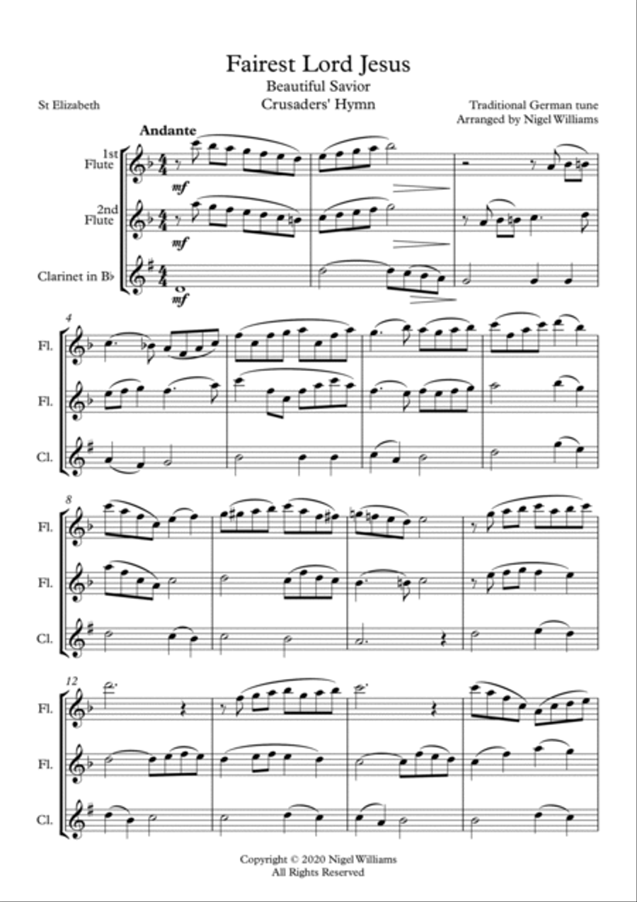 Fairest Lord Jesus (Beautiful Savior, Crusaders' Hymn), for Woodwind Trio Woodwind Trio scores gallery preview page 3