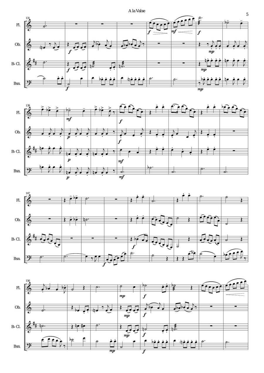A la Valse (In waltz time) for wind quartet Woodwind Quartet scores gallery preview page 5