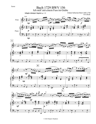 Bach 1729 BWV 156 Adagio Flute and Piano Score Parts