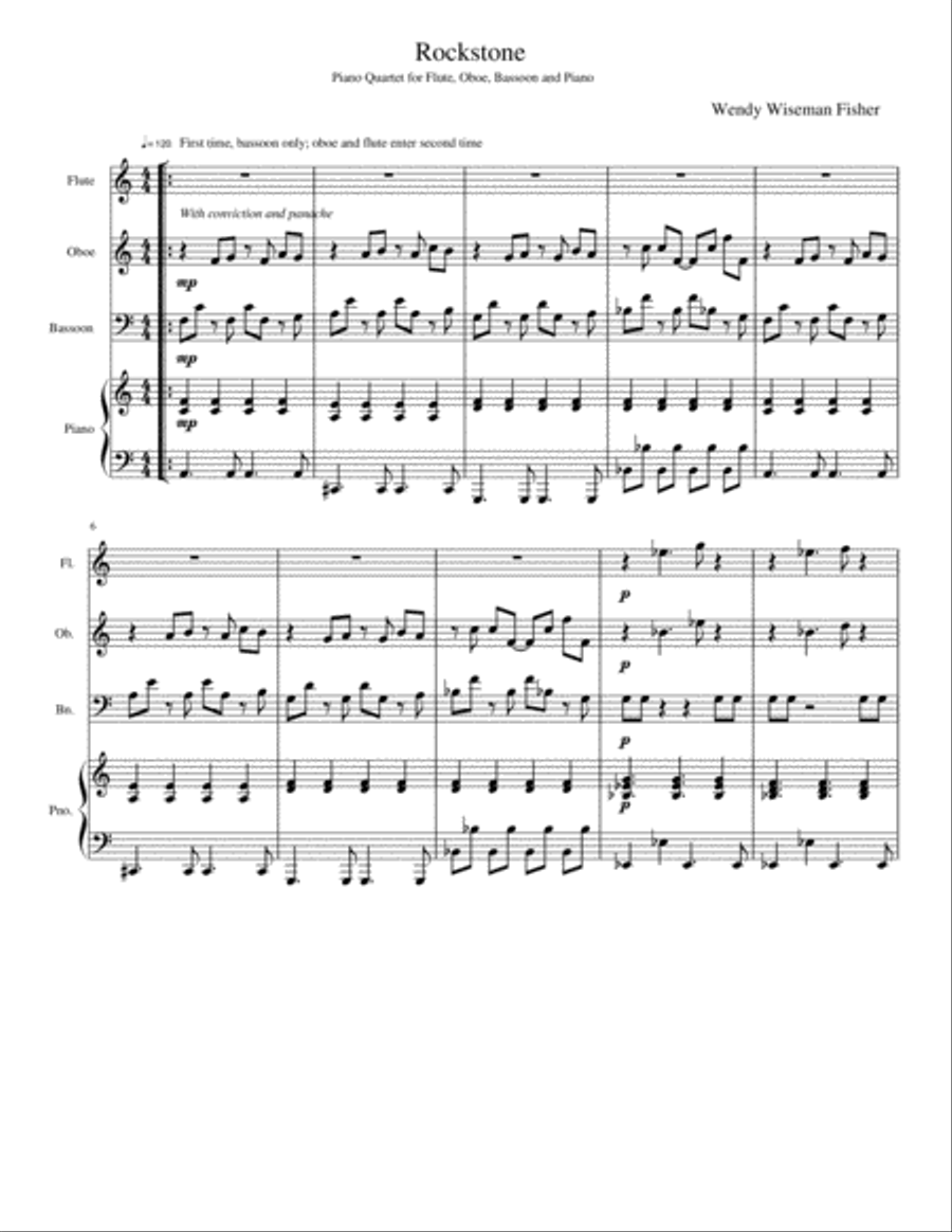 Rockstone - Piano Quartet for Bassoon, Oboe, Flute, and Piano Small Ensemble scores gallery preview page 1