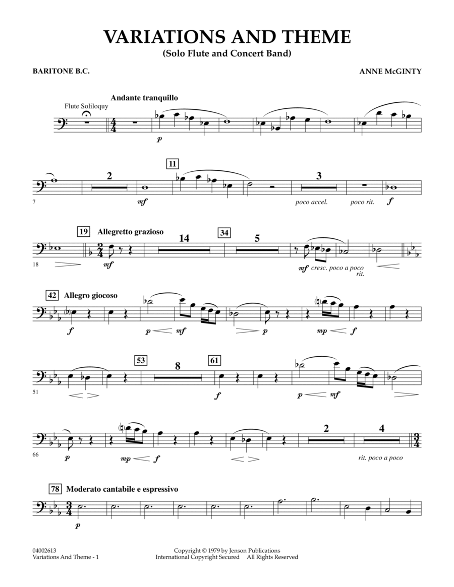 Variations And Theme (for Flute Solo And Band) - Baritone B.C.