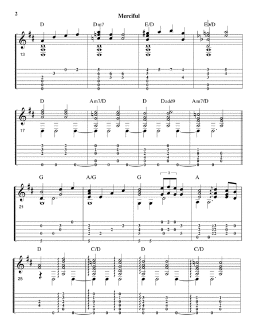 Merciful (guitar solo in standard notation with TAB) Guitar Tablature scores gallery preview page 3