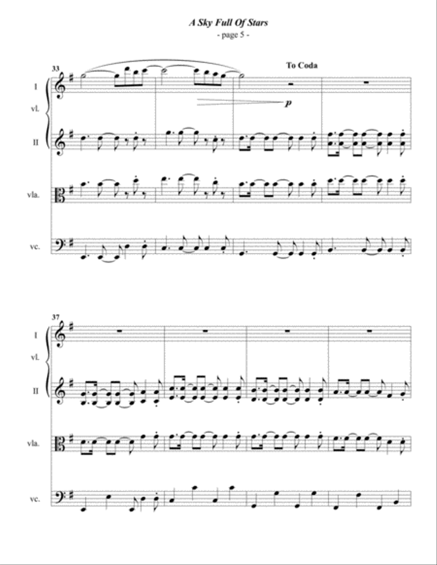 A Sky Full Of Stars String Quartet scores gallery preview page 5