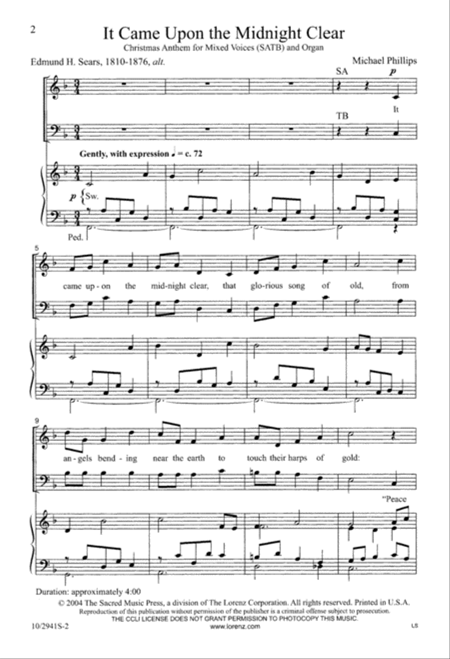 It Came upon the Midnight Clear 4-Part scores gallery preview page 2