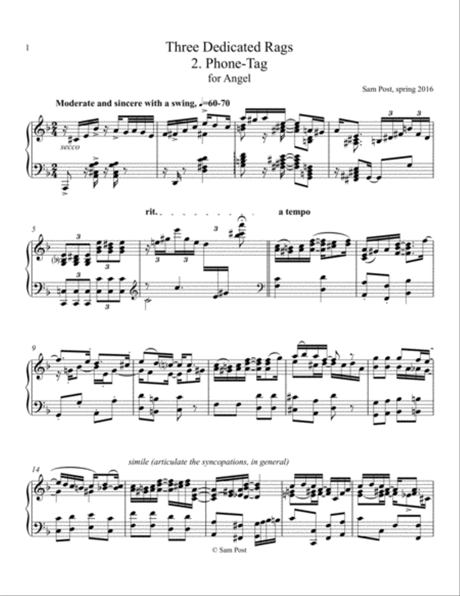 Phone-Tag Rag, op. 13, #2 Piano Solo scores gallery preview page 1