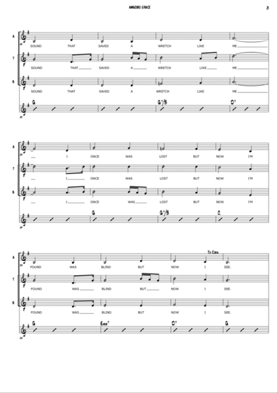 Amazing Grace Amazing Grace 3-Part scores gallery preview page 3