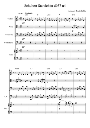 Book cover for Franz Schubert Standchën d957 n4 String Quartet and Piano Arrangement