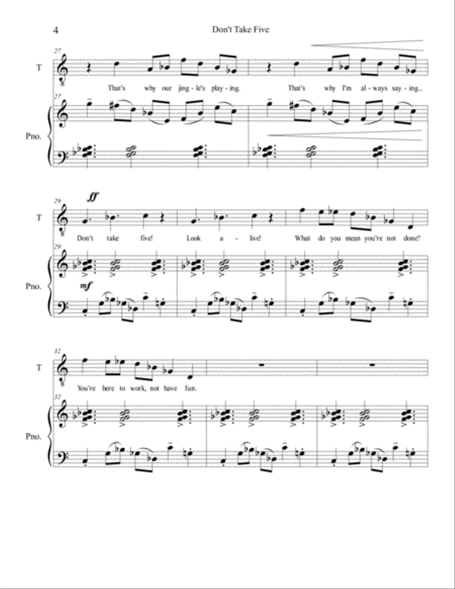 Don't Take Five Tenor Voice scores gallery preview page 4