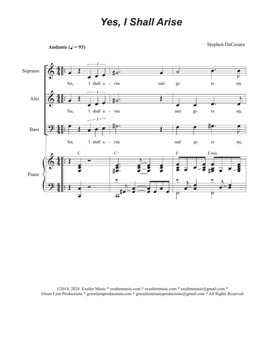 Yes, I Shall Arise (SAB) 3-Part scores gallery preview page 1